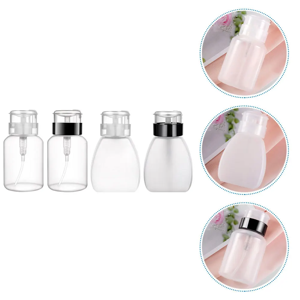 

4Pcs Nail Polish Remover Press Bottles Empty Plastic Pump Bottles Refillable Liquid Dispensers for Manicure Portable Storage