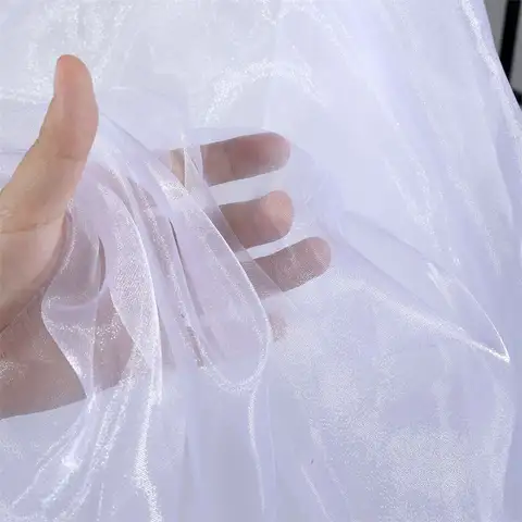Water Light Crystal Organza Fabric Shiny By The Meter for Clothes Wedding Dress Children's Clothing Sewing Cloth Smooth White