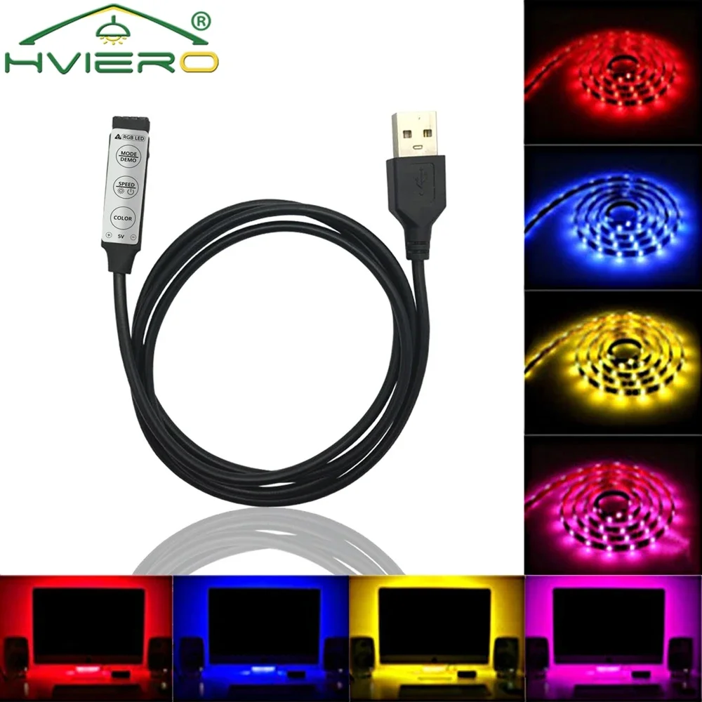 

USB RGB-контроллер, 5 В постоянного тока, светодиодный диммер, 3-клавишный 4-контактный разъем для светодиодной ленты, цвет 19 динамических режимов, домашнее освещение