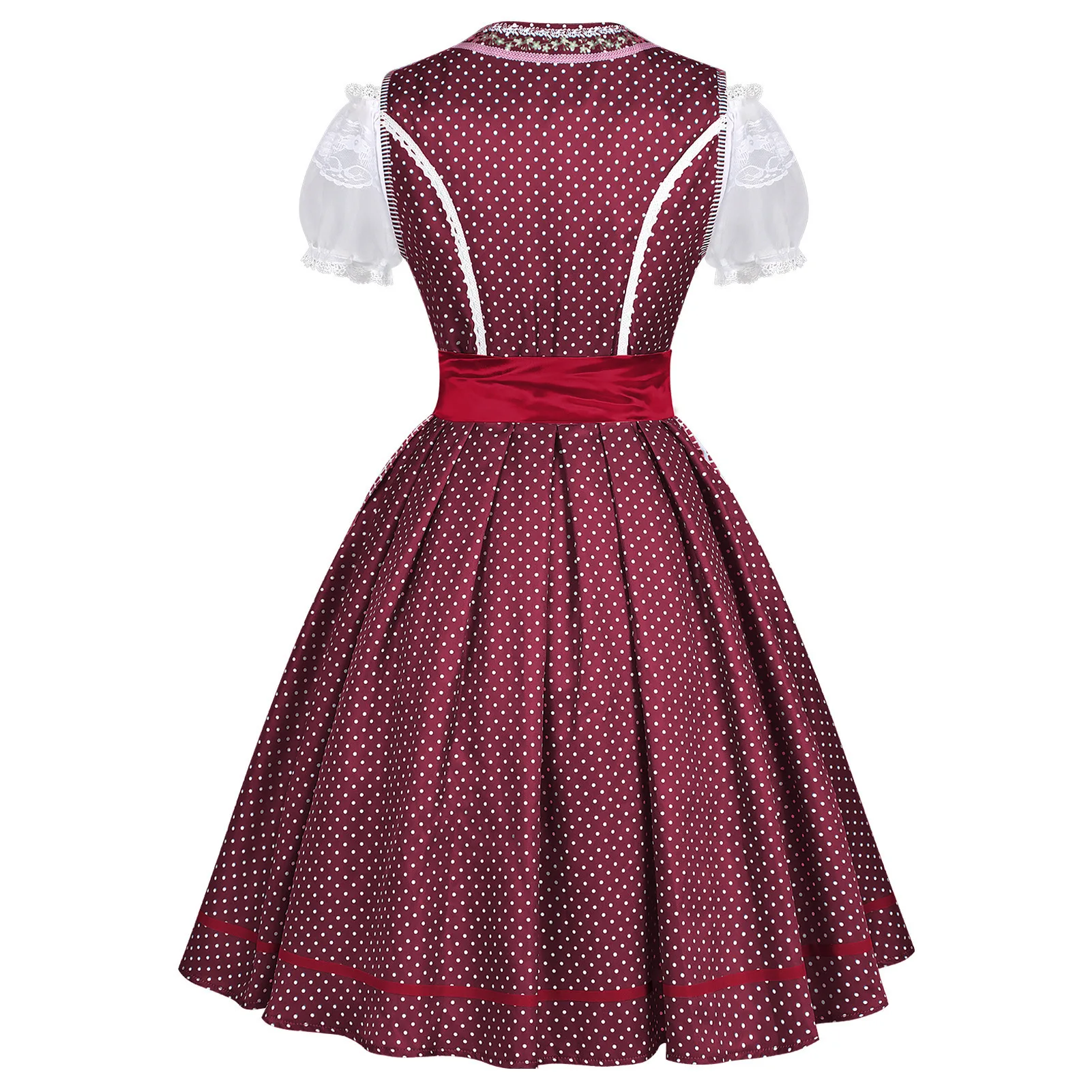 Deutsches Oktoberfest Dirndl-Kostüm für Damen, elegantes Spitzen-Blumen-Bayerisches Traditionelles Kleid, Vintage-Dienstmädchen-Festival-Cosplay-Fantasie-Anzug – Detail 32