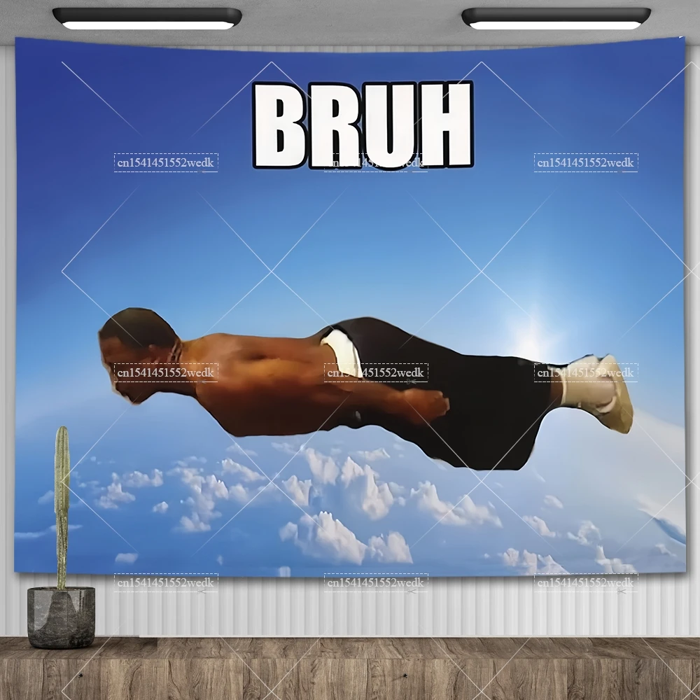 Bruh Flying Midget Tapestry Funny Meme Tapestry Wall Hanging Room Decor Aesthetic Bedroom Flags Banners Background Cloths