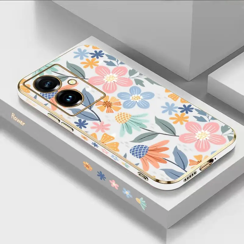 Y78 Plus Flower Ball Luxury Plating Phone Case For VIVO Y78 Y35 Y76S Y77 Y100 Y21T  Y35Plus Y20i Y22 Y200 Y95 Y91 Y93 Y85 Cover