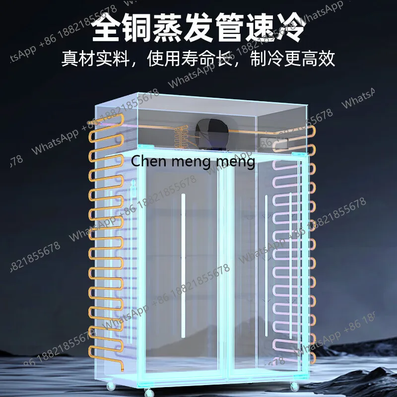 Armário de exibição comercial refrigerado e fresco, cozinha em aço inoxidável, refrigerador totalmente em cobre, grande capacidade