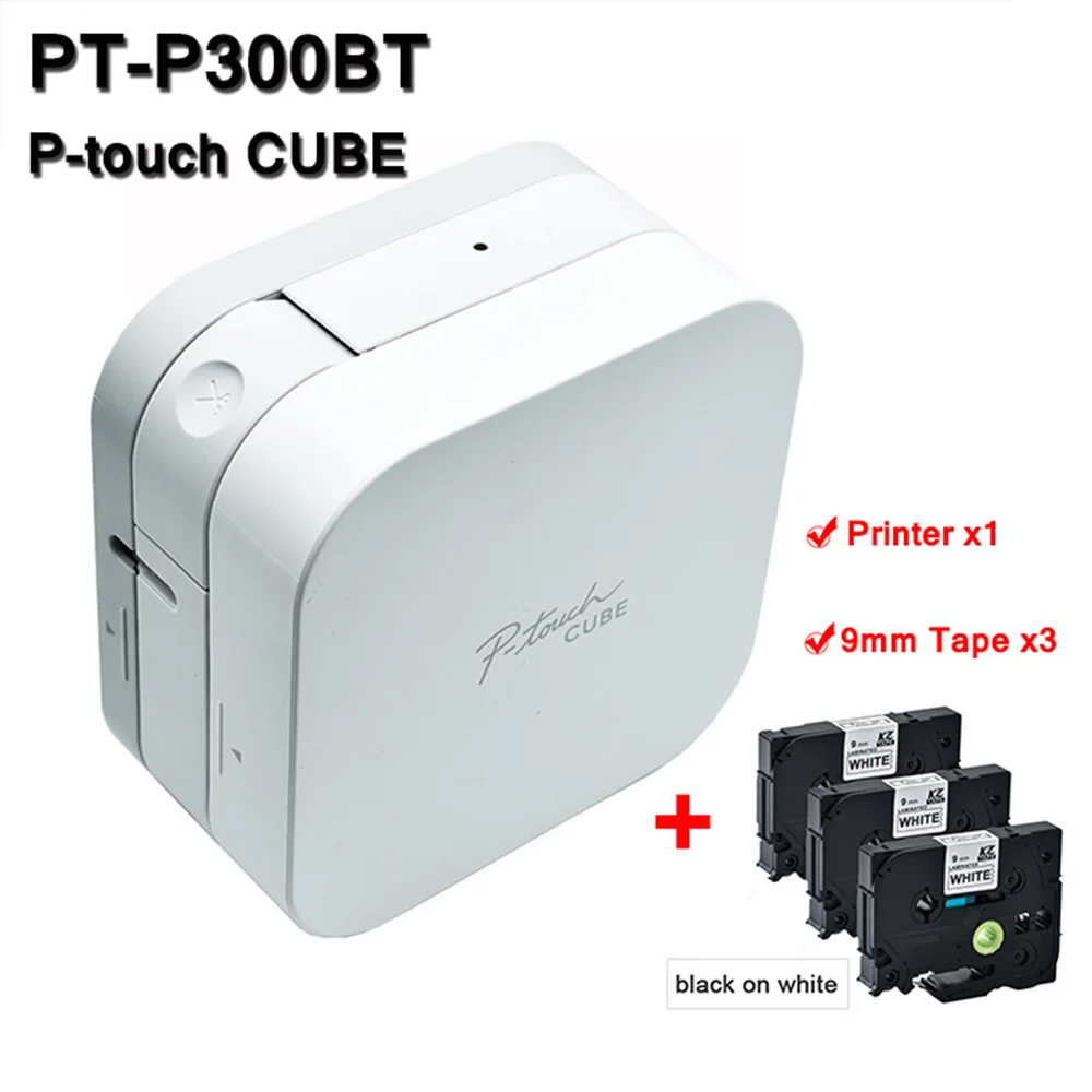 Brother-impresora de etiquetas PT-P300BT P touch Cube, Mini fabricante de etiquetas con Bluetooth, 3 paquetes de 9/12mm, 221 231, Cassette de cinta