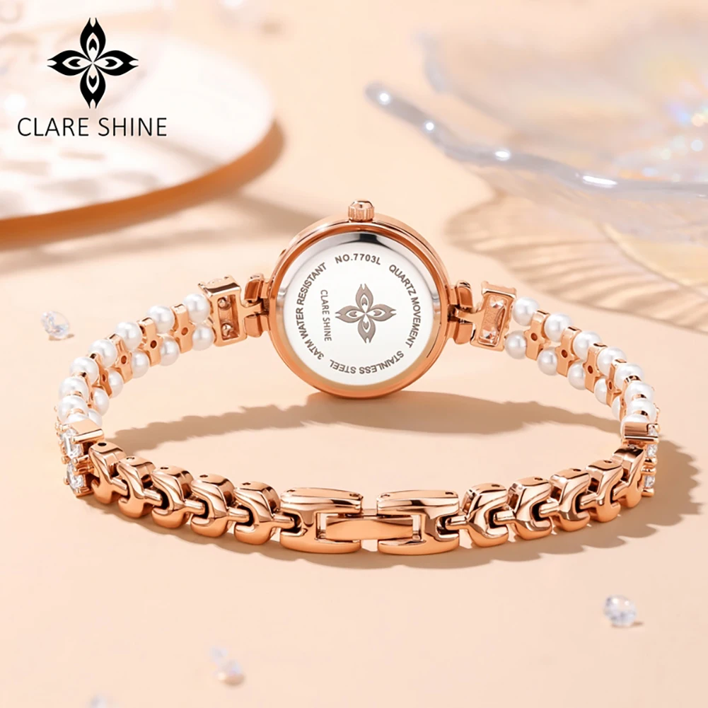 CLARE SHINE 7703 Pearlescent series small bulb pearl quartz women's watch inlaid with drilling movement