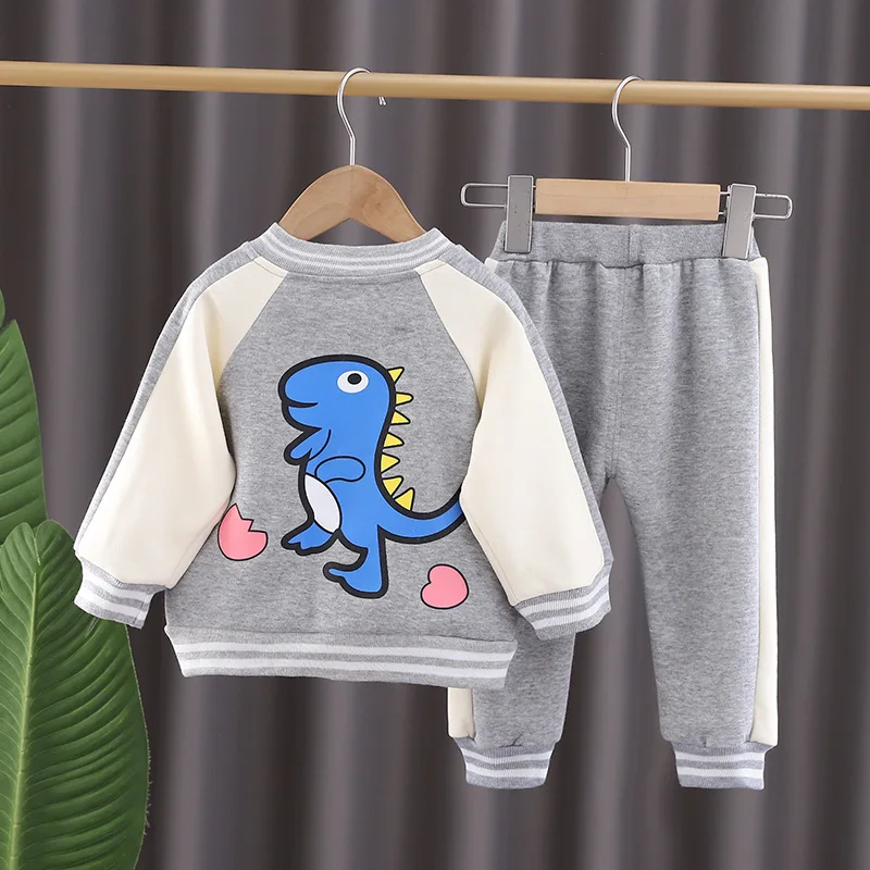 1st Birthday Boy Outfit 2024 Spring Leisure Broken Shell Dinosaur Long Sleeve Coats T-shirts Pants Suit Boys Fashion Casual Set