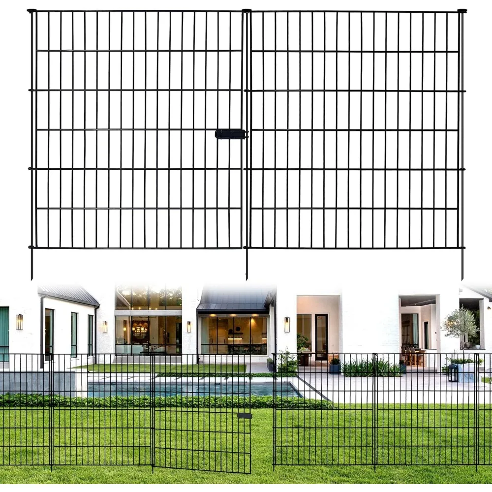 12 لوحة سياج حديقة مزخرف للفناء، 32 بوصة (ارتفاع) × 28 قدم (طول) مع قفل البوابة سياج خارجي حاجز حيوانات سياج Rustp #1