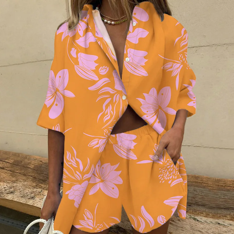 Set da due pezzi da donna Casual bohémien Beach Vacation camicie corte da 2 pezzi per le donne Summer Loose Print Suit Outfites 2024