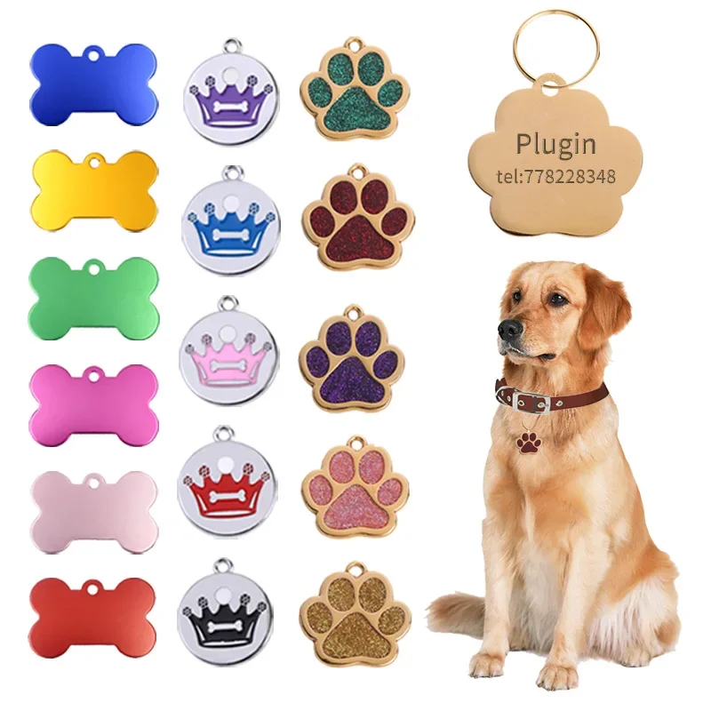 Personalized Laser Engraving Metal Pet Name Tag Anti-lost Customized Dog Cat ID Collar Puppy Nameplate Tag Pendant Supplies Flea