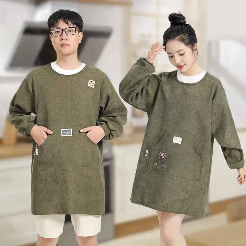 

Corduroy long-sleeved apron couple wear-resistant and anti-fouling overalls apron waist household smock adult work kitchen apron