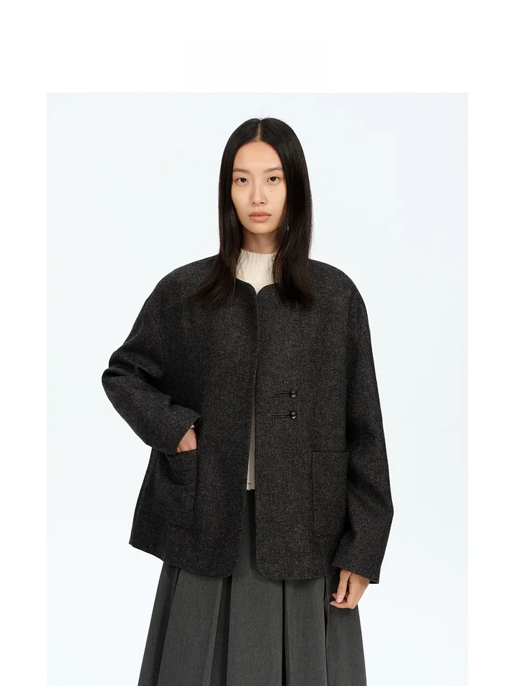 

Элегантная верхняя одежда Indicia с круглым вырезом F2A5WT017N, весна 2025, из смесовой шерсти, с длинными рукавами, свободного кроя, классический стиль, цветной