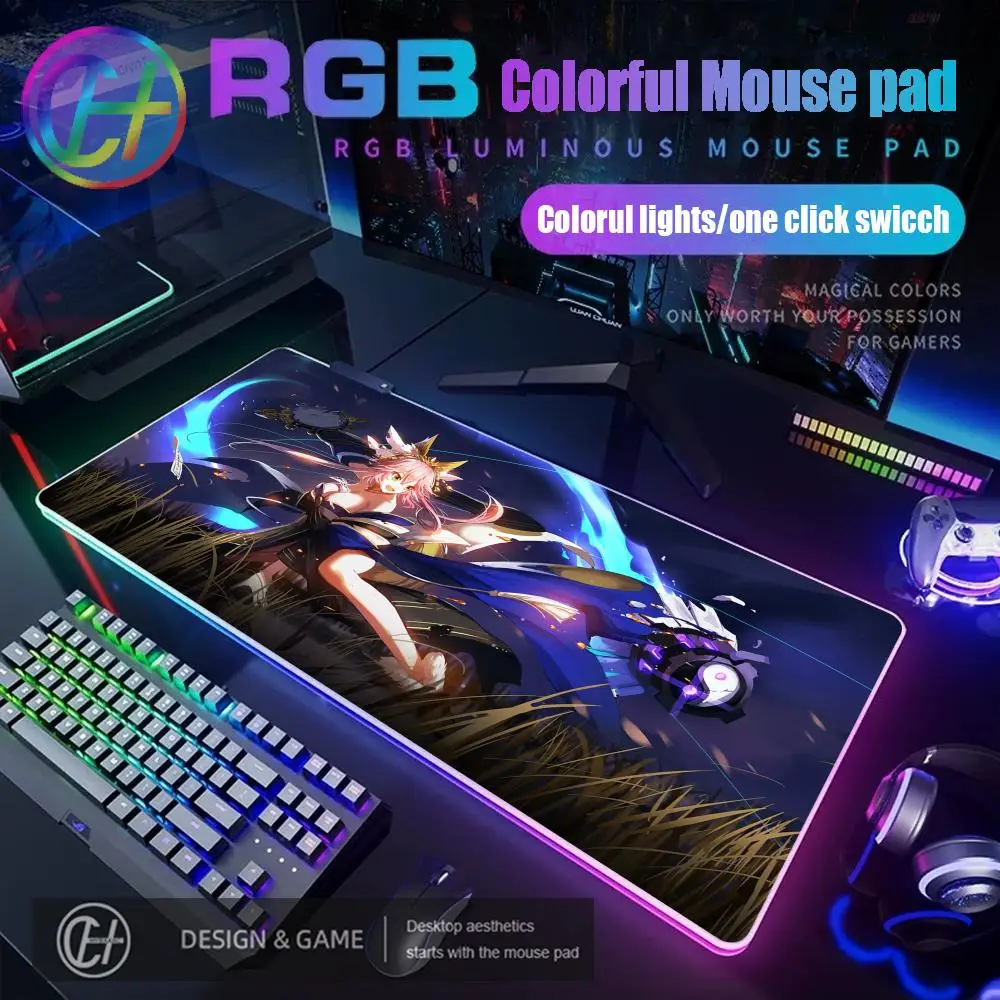 

Игровой коврик для мыши HYBXAXC Anime Onmyoji Tamamo No Mae с RGB-подсветкой, настольный коврик для геймеров, большой, с LED-подсветкой, XXL 80X40CM