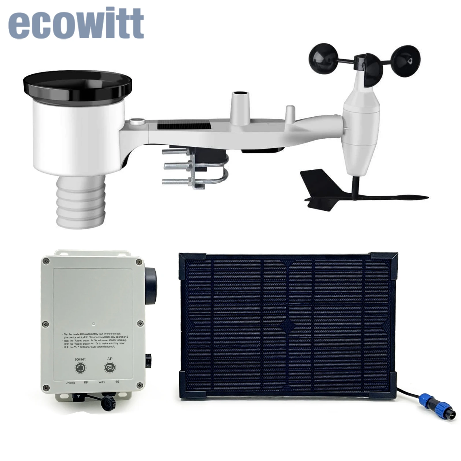 Ecowitt WittField WS6210 7-in-1 Wireless Weather Station Professional 4G & Wi-Fi Solar-Powered  Wireless Weather Station