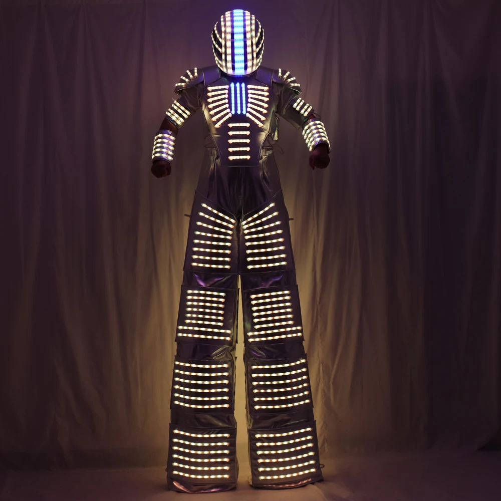 Hora Loca Party Stage Performance Led Robot Costume Rgb Change Color Led Stilt Robot Led Robot Costume