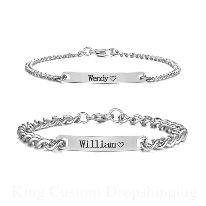 

2025 Valentine's Day Gift Set Custom Bracelet Hand-carved Name and Date Anniversary Gift Couple Bracelet