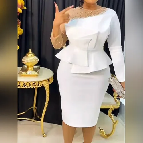 Imagen 2 del producto Vestidos africanos de S-4XL para mujer, ropa africana hasta la rodilla de poliéster, blanco y negro, primavera y otoño