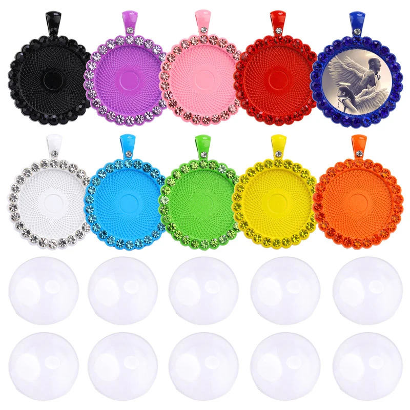 40pcs/set 25mm Cabochon Pendant Bases + Cameo Glass Blank Crystal Bezels Charms Fit DIY Making Photo Jewelry Accessories