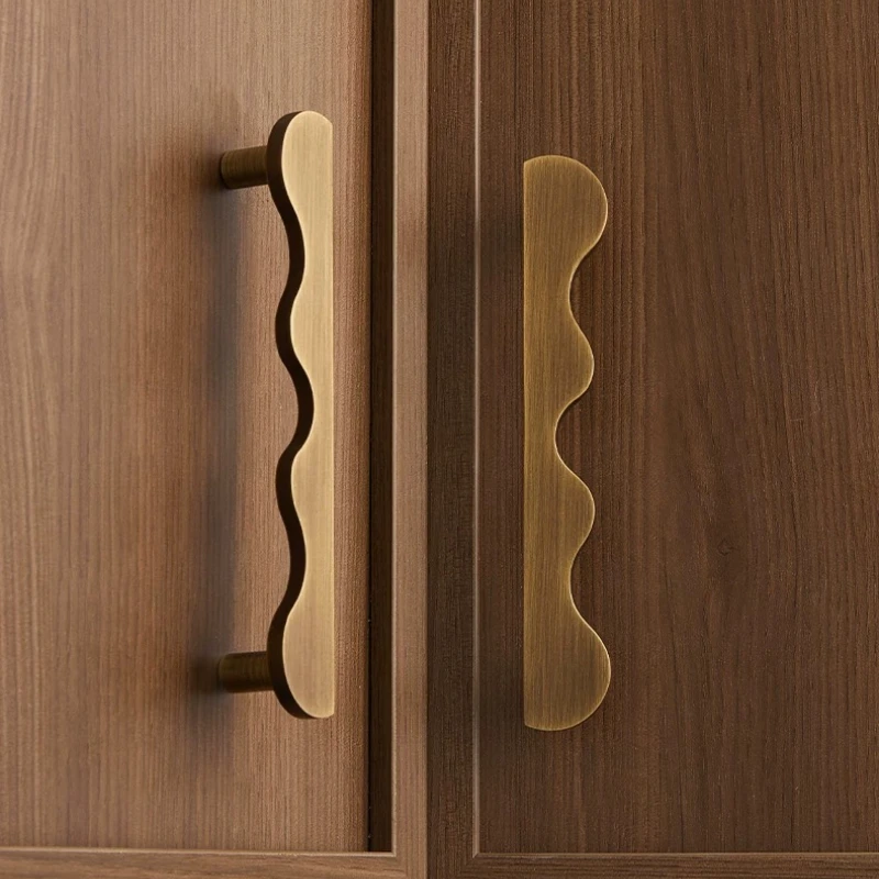 Brass Wave Shape Cabinet Handles, Modern Drawer Pulls, Gold/Black Hardware Furniture Handles for Kitchen Wardrobe Cupboard Door