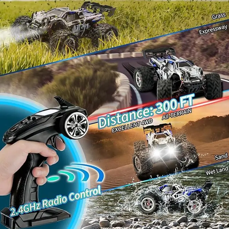 Kendaraan Off-Road Kecepatan Tinggi Penggerak Empat Roda Proporsi Penuh 1:16 dengan Lampu Lari Keren Balap Drift Pilihan Tiga Warna