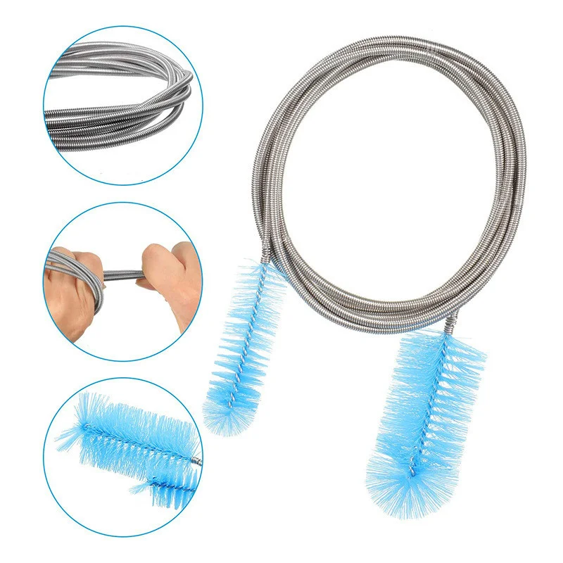 Flexible Drain Brush Long Double Ended Hose Pipe Stainless Steel Tube Cleaner Brush For Refrigerator Defrost Aquarium Filter