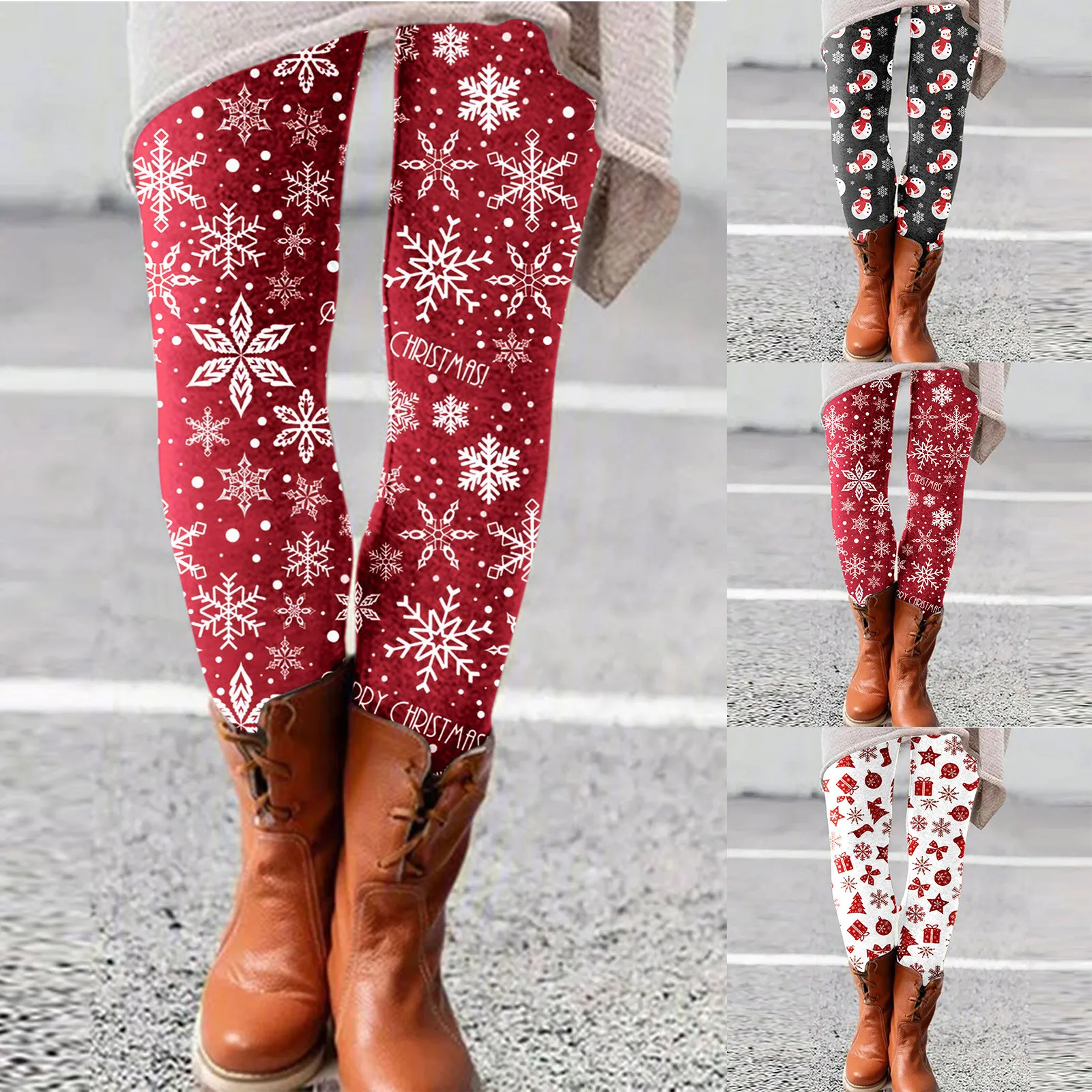 Dames Met Kerst Bedrukte Elastische All-Match Slanke Casual Lange Laars Broek Leggings Gradiënt 3d Sneeuwvlok Geruite Print Sportbroek