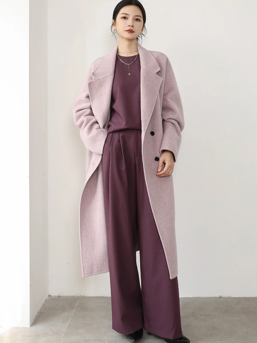 

DianThia Women's Woolen Coat Light Purple Camel down Mid-Length Jaet Sweet Sle Double-Breasted Long Sve Winter Coat