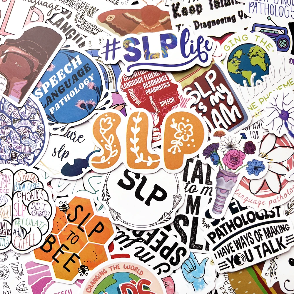 10/56pcs SLP Stickers Speech Language Pathologist Aesthetic Vinyl Waterproof Stickers for Water Decals for Kids Teens Adults