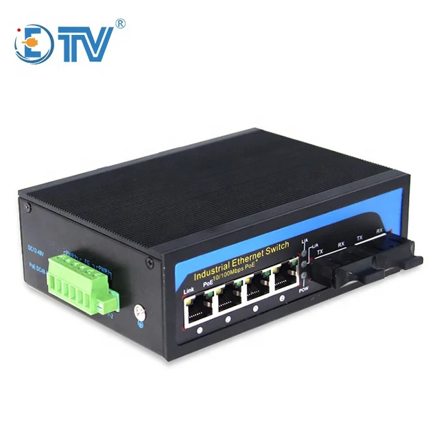 ETV 10/100 Ethernet Poe Industrial Switch 4 Rj45 Ports 2 Fiber Ports Fiber Optic Media Converter
