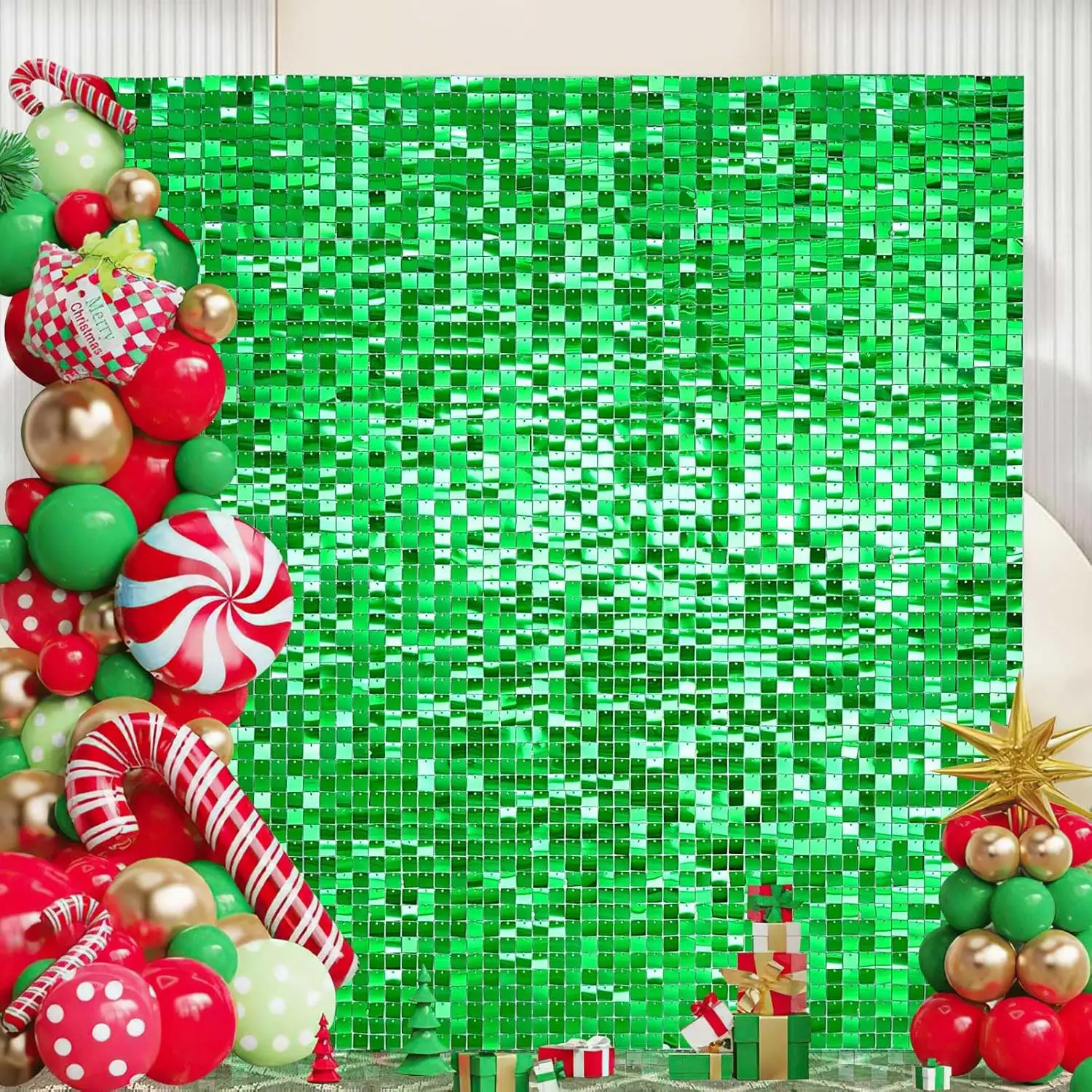 24-6 uds. Fondo de pared brillante verde paneles de fondo brillantes de lentejuelas cuadradas para Navidad cumpleaños fondo del Día de San Patricio