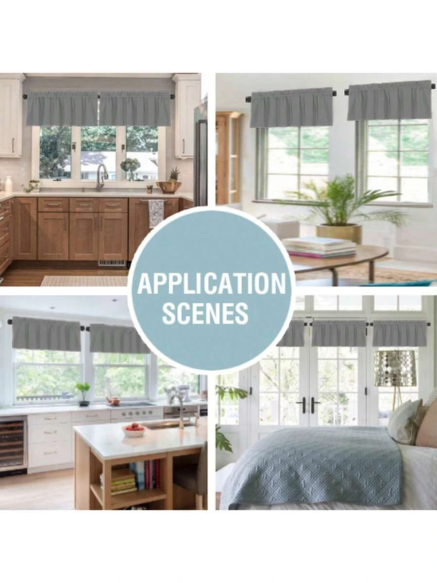 1pc Grey Solid Blackout Window Valance, Rod Pocket Short Curtain Valance, Light Blocking Window Topper for Kitchen Bathroom Smal