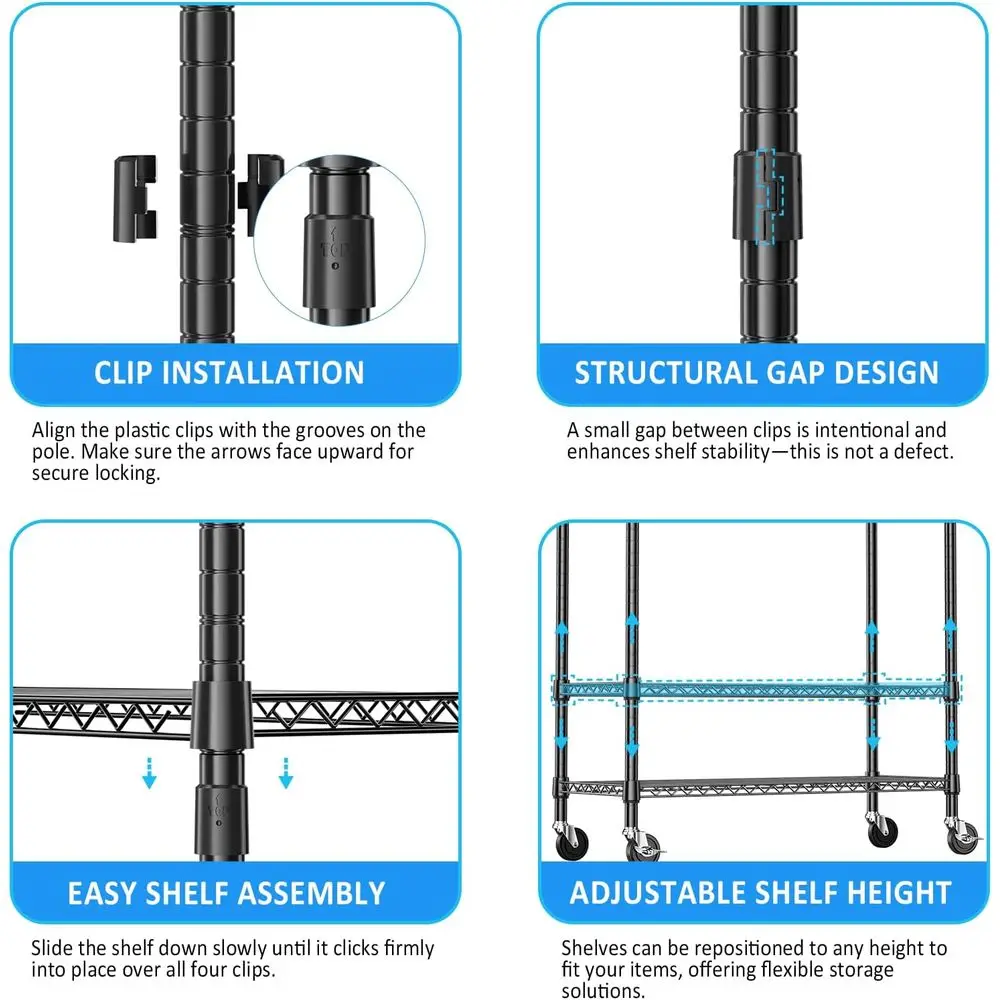 Extra Large Mobile Garment Rack with 3 Shelves, 2 Rods & Side Hooks, 47.2x17.7x83.6, Black