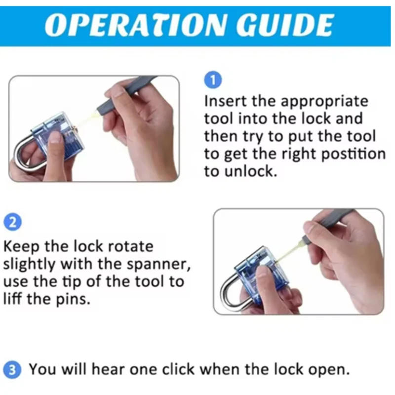 1 مجموعة قفل اختيار مجموعة أدوات الأقفال شفافة أقفال التدريب متعددة الوظائف مجموعة الصلب لأجهزة قفل للأدوات اليدوية