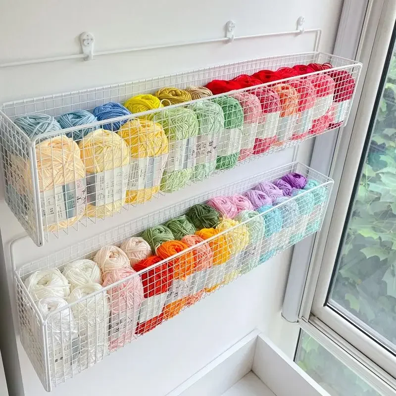 Yarn Ball Storage Rack for Household Installation of Wool Ball Braided Material Hanging Organizer Manual Wire Box Storage Basket