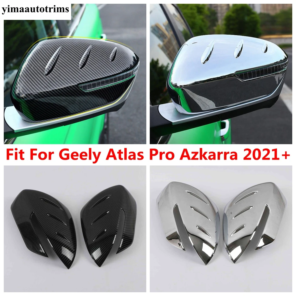 Rearview Mirror Case Cap Shell Cover Trim For Geely Atlas Pro Azkarra 2021 2022 ABS Chrome Carbon Fiber Accessories Exterior Kit