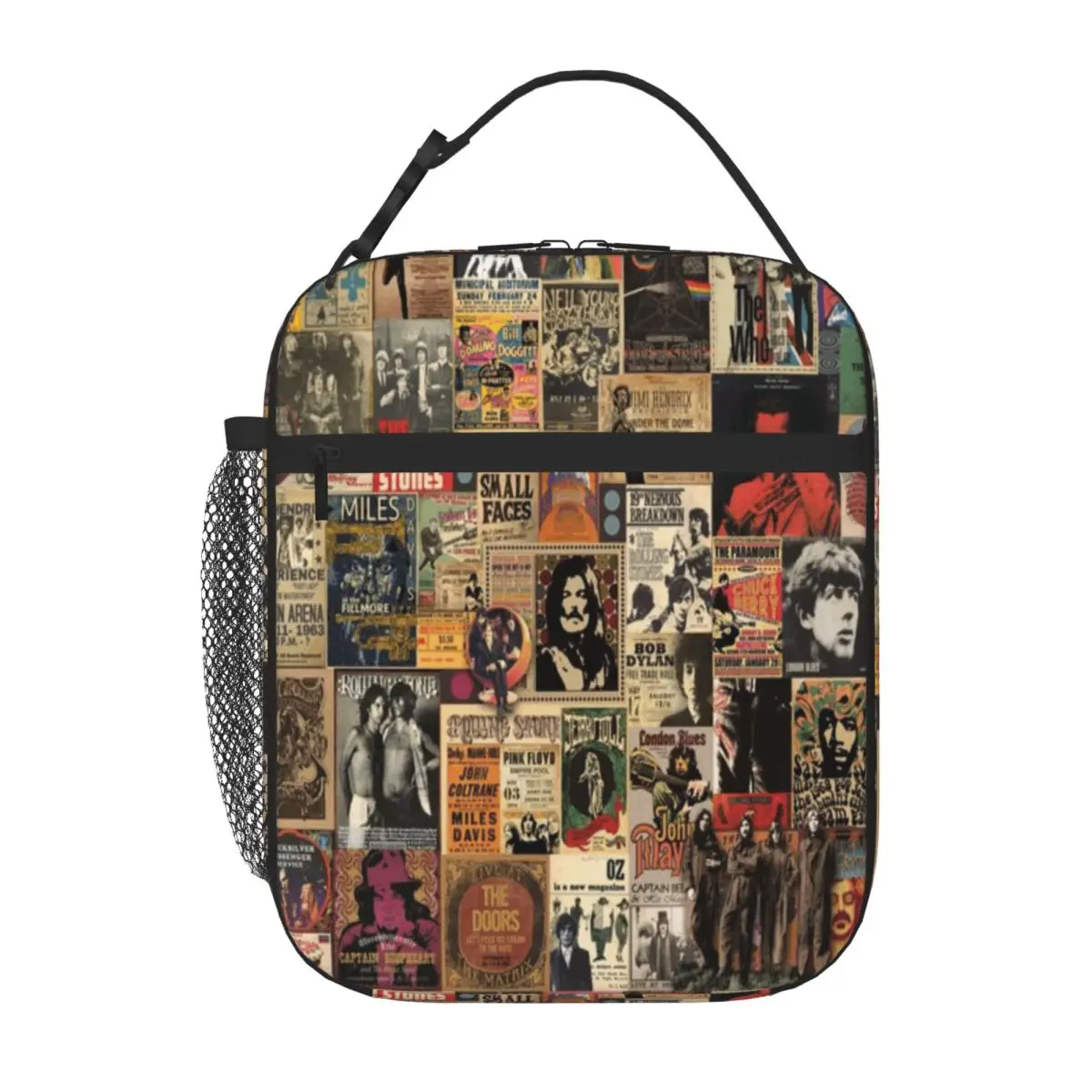 Hot Sale Rock N Roll Stories Neoprene Texture Lunch Tote Office Outdoor Lunch Adjustable Strap Lunch Bag