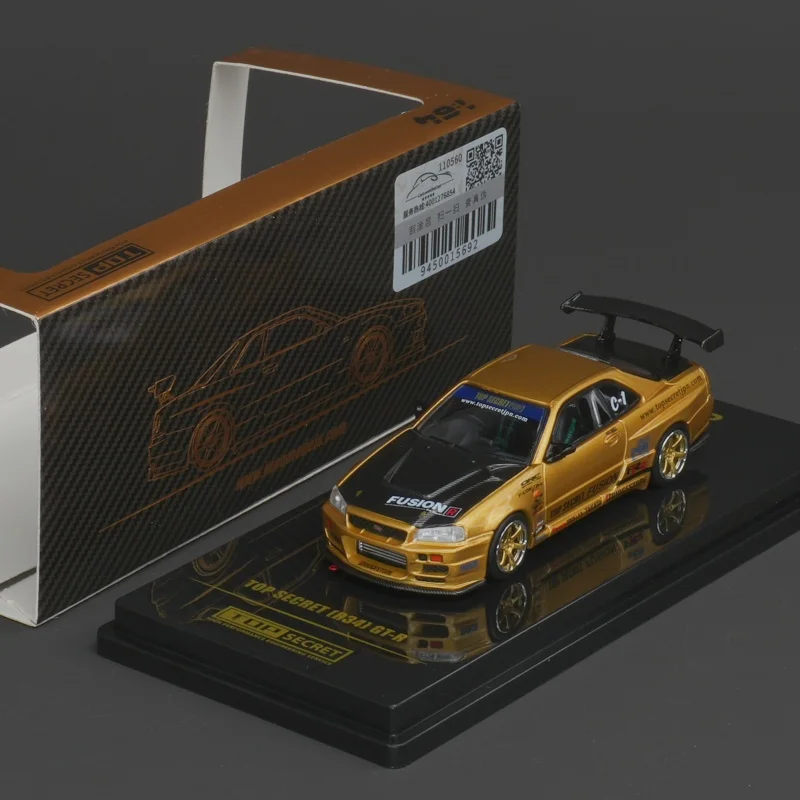 Inno em estoque 1:64 topo secreto nissan skyline r34 gtr ouro diecast diorama modelo de carro coleção brinquedos em miniatura