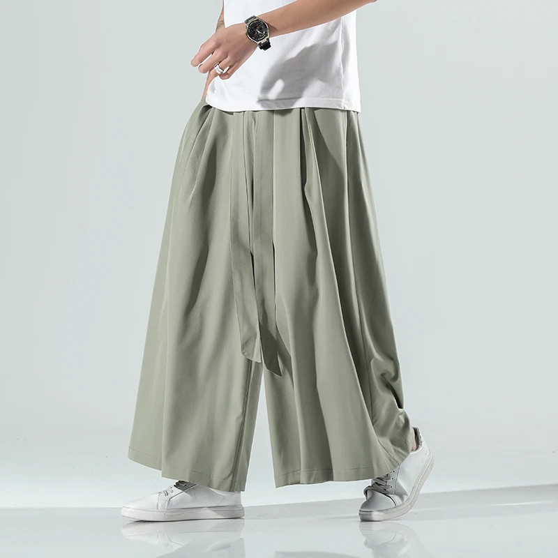 Ice Silk Hakama Kung Fu Pants New Wide Bottom Wushu Kimono Chinese Men Cotton Wide Leg Pants Men East Style Comfortable Trousers view 5