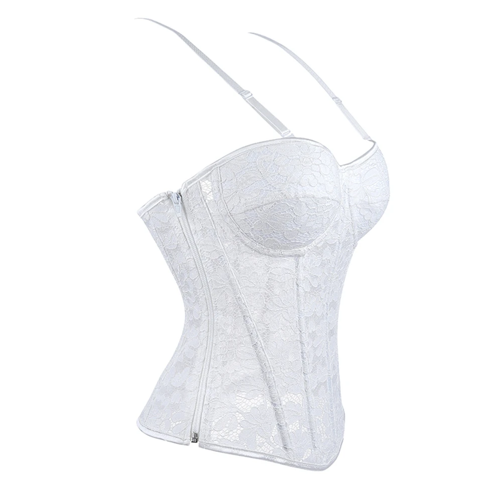 Wechery Damen Spitzenkorsett-Oberteil mit Reißverschluss vorne, Bustier, Taillenformer, Schnürung hinten, sexy Dessous, Y2K Gothic Camisole Tanktops – Detail 7