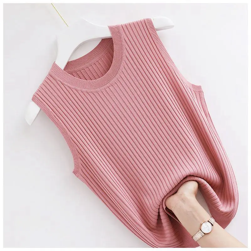 Tank Top Knitting Chic Ribbed Elegant Sleeveless Vests Tube Vintage Slim White Thin Summer Clothes for Women Korean Fashion