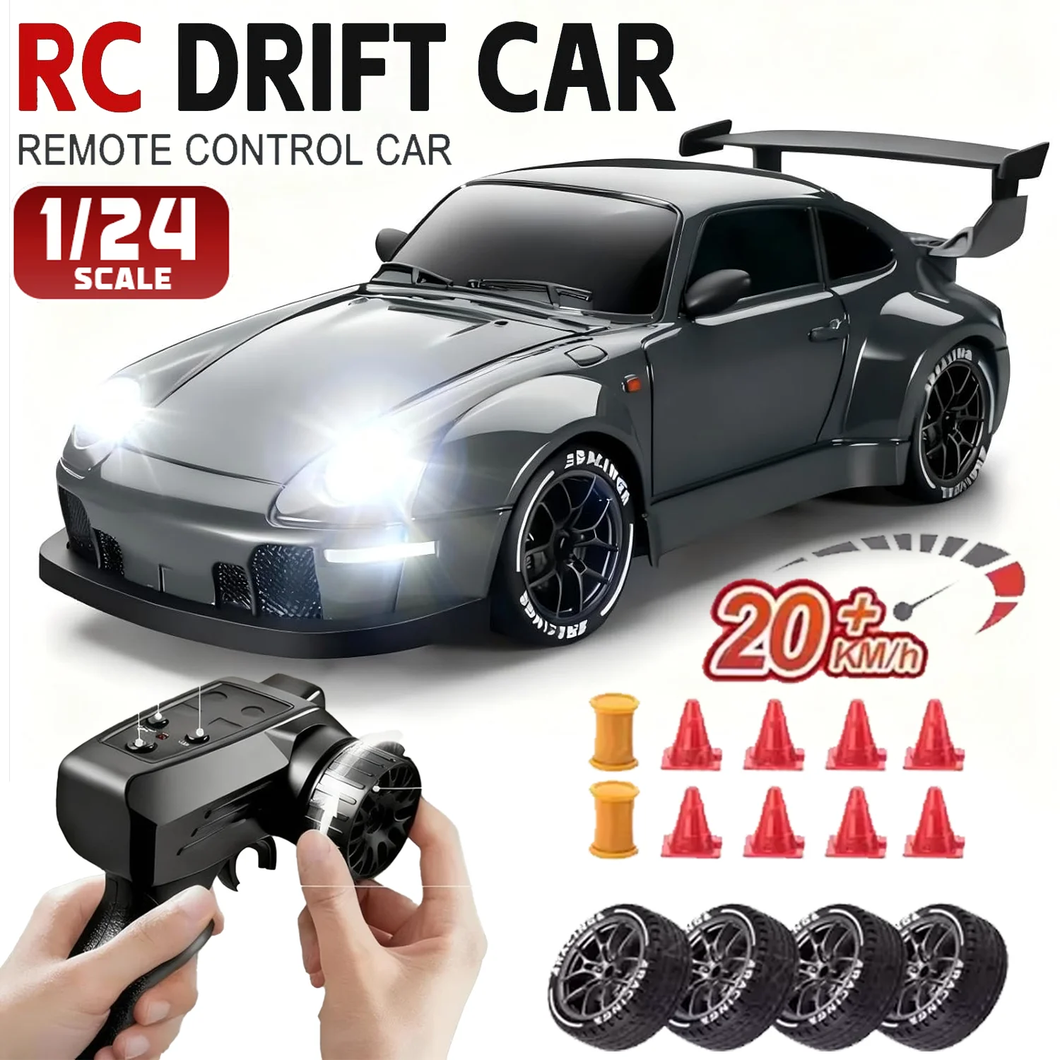

New RC Drift Car 1:24 Remote Control Car 20KM/H 4WD High Speed RC Car with LED Lights Extra Drifting Tires Vehicle for Adult Kid