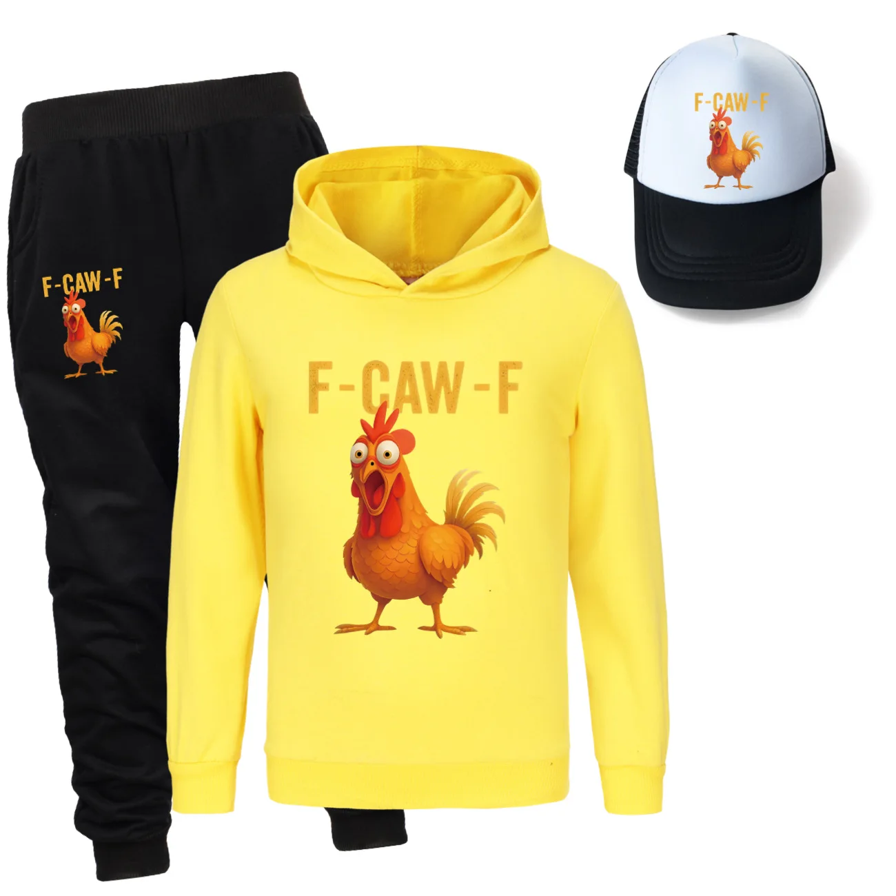 أطفال F-Caw-F مضحك الدجاج الفتيان طويلة الأكمام الأطفال ملابس رياضية هوديس بلايز + السراويل مجموعات زي عيد ميلاد البدلة + hat5057