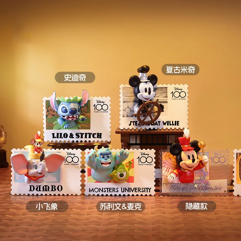 Miniso Disney 100th ANNIVERSARY VINTAGE แสตมป์กล่องตาบอด Creative ตู้เย็นแม่เหล็ก Mystery กล่องของขวัญวันเกิดสําหรับเพื่อน
