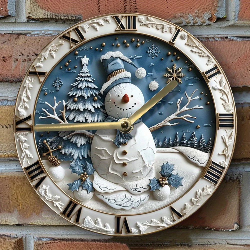 

Festive 2D Effects Wall Clock - DIY Snowman with Scarf Theme Decoration -Apartment Decor - Men's Graduation Season Decorations