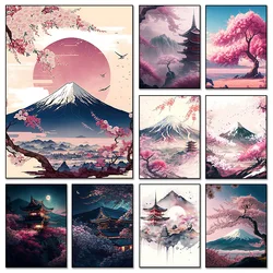 Póster de paisaje de Tokio con puesta de sol de montaña Fuji, flor de cerezo japonesa, lienzo impreso en HD, imágenes artísticas de pared, decoración del hogar para habitación