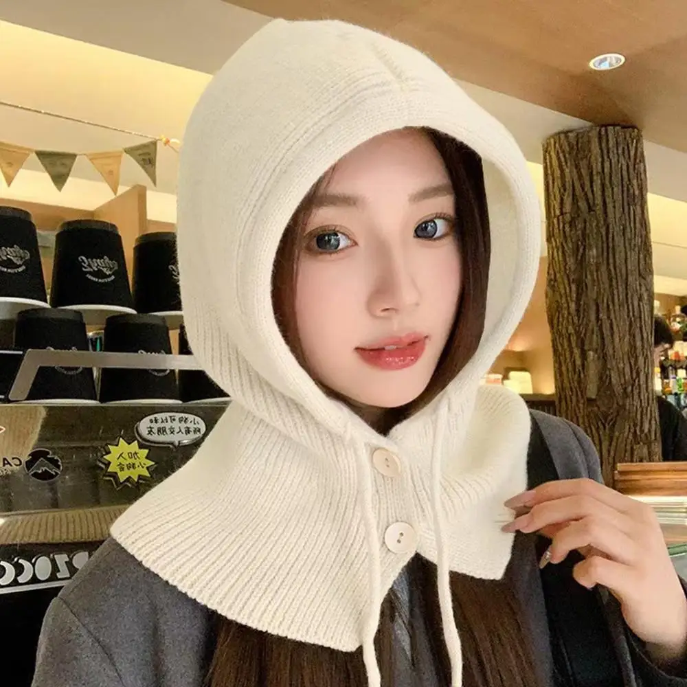 HOT Y2K Girl Luxurious Design Knitted Balaclava Hats Korea Winter Hats Scarf Set Wool Pullover Hat Fake Collar Shawl Hooded Hat