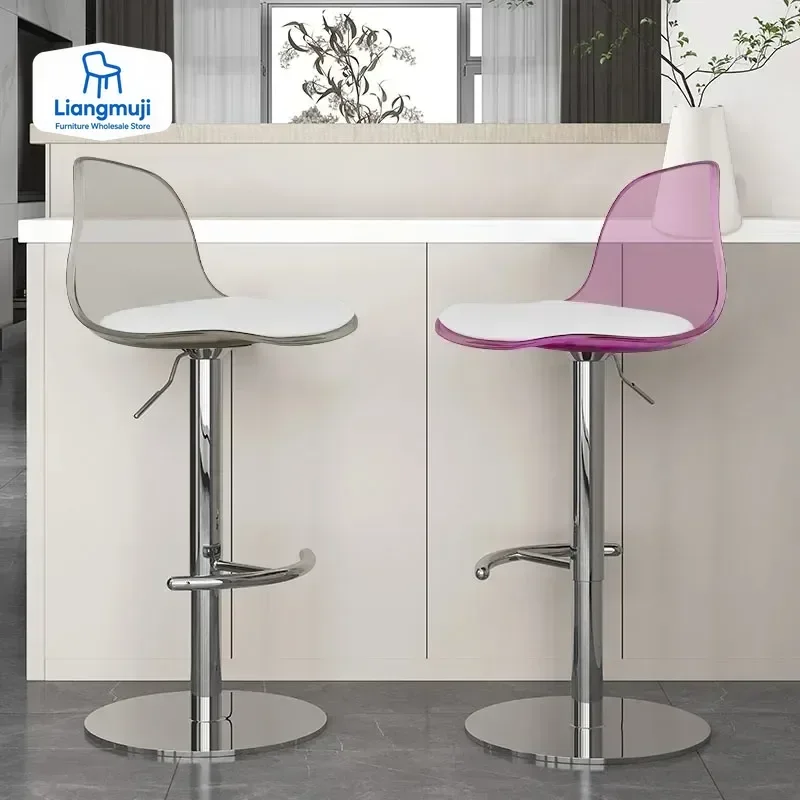 

Acrylic Swivel Bar Chairs Pink Transparent Barber Metal White Bar Chairs Kitchen Tall Adjustable Chaise Design Furniture