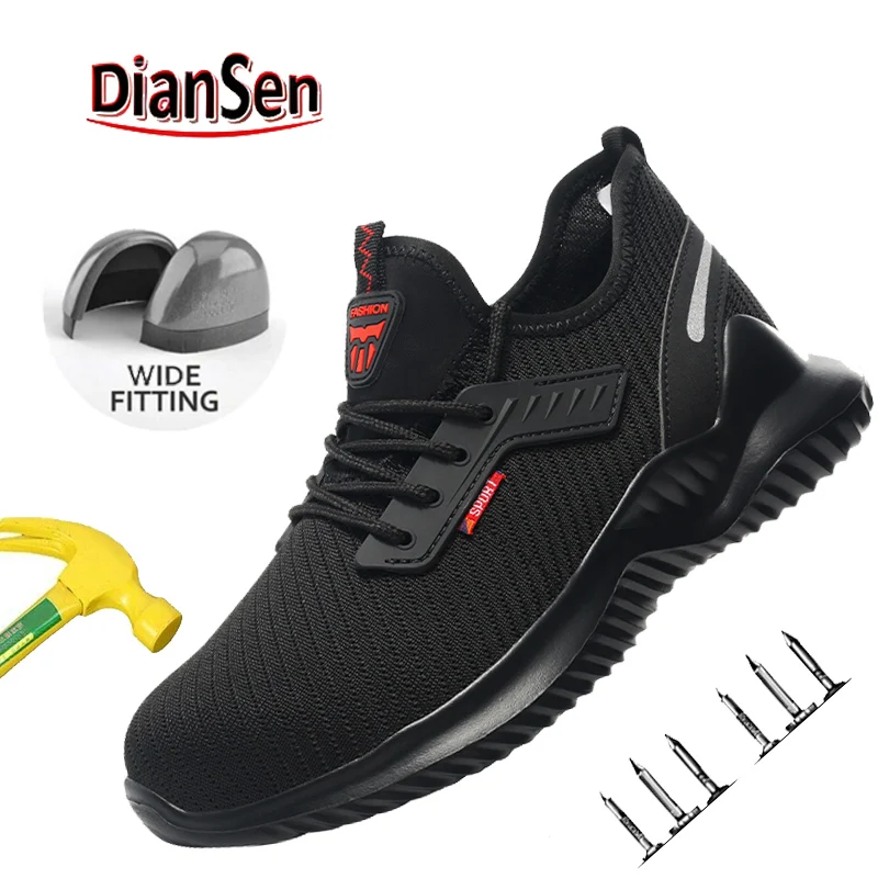 

Men's Safety Shoes Steel Toe Indestructible Black Industrial Shoes Anti-smash Anti-Puncture Work Shoes Lightweight Breathable