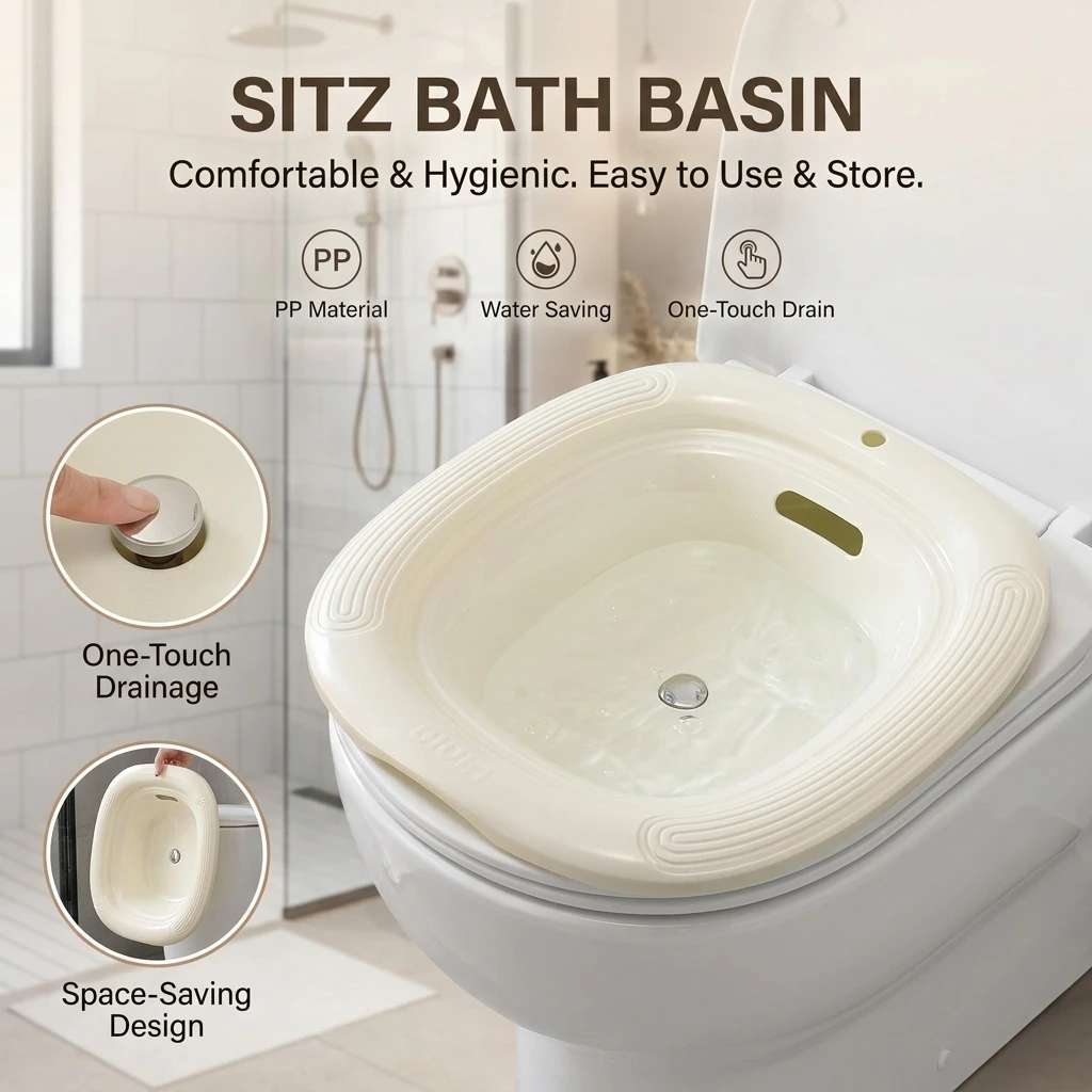 Bidet Ergonomic Curved Surface Design Comfortable Bath One-Button Drainage Non-Slip Basin Rim Physical Therapy Bidet Bathroom