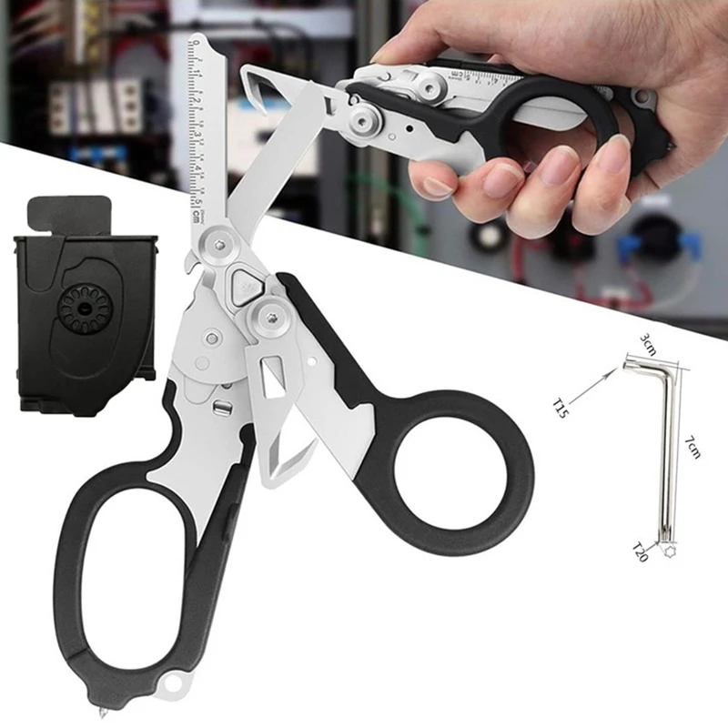 Multi -Function Scissors Emergency Scissors Tape Cutting Machines And Glass Crusher Expert Folding Scissors Stainless Steel 1Set