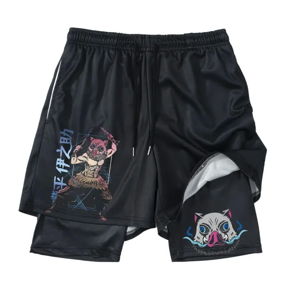 2026 Anime Demon Killer Peripheral Men's and Women's Four Seasons Double Layered Beach Pants Loose Oversized Casual Shorts New